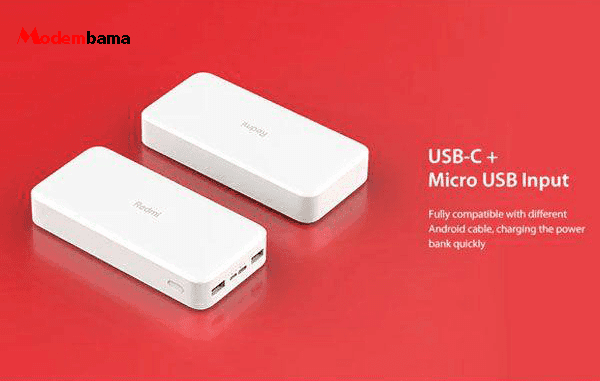 پاور بانک شیائومی+ کابل میکرو (نسخه گلوبال) مدل REDMI Power bank ظرفیت 20000 میلی آمپر ساعت(2021) — تصویر ۷
