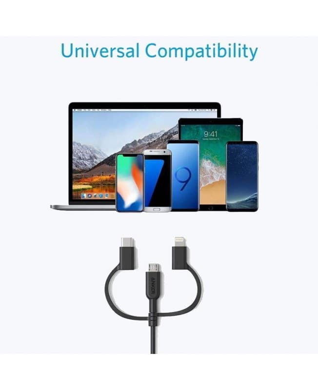 کابل شارژ 90 سانتی متری USB به Micro USB, Type-C ,Lightning انکر مدل Powerline II A8436 — تصویر ۸