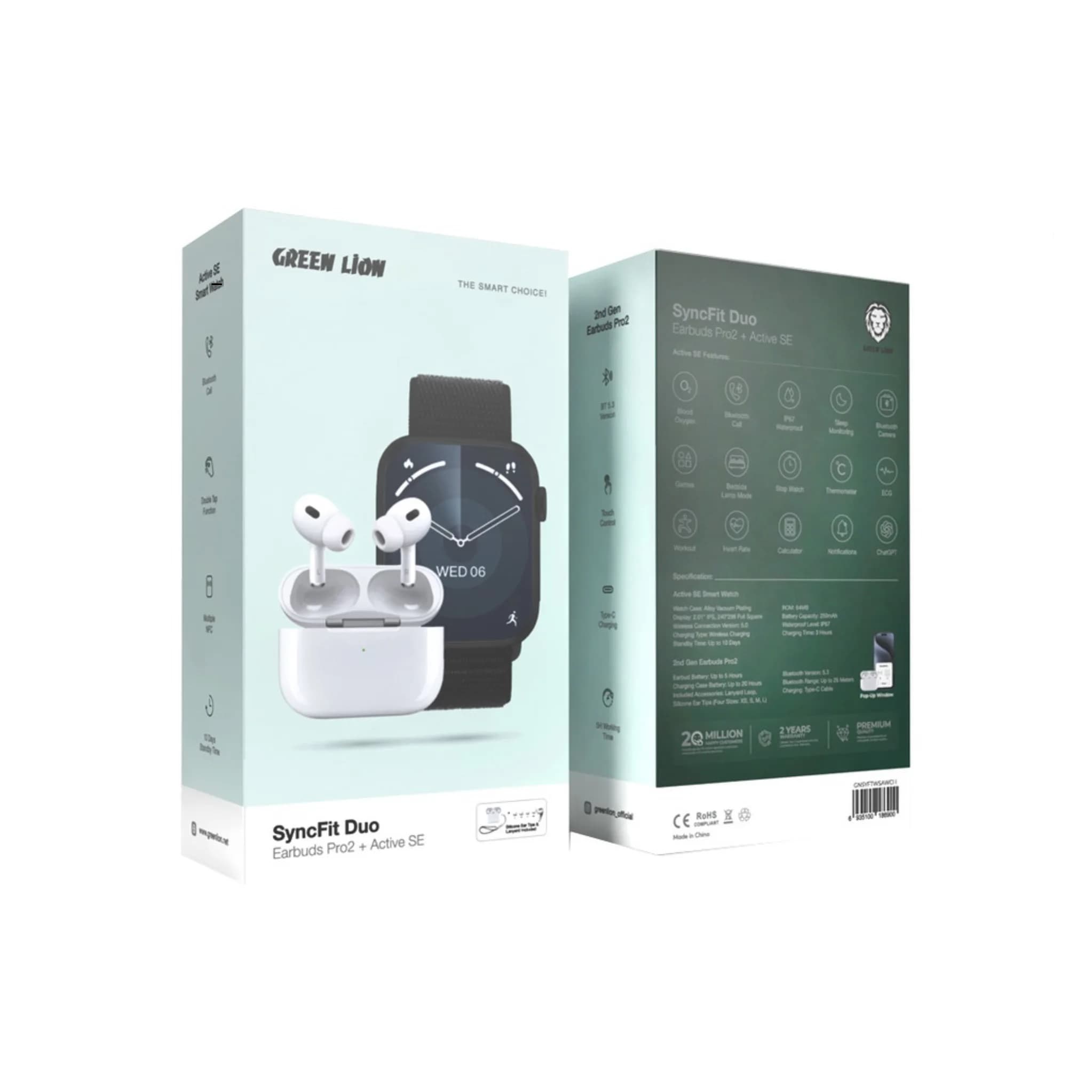 هندزفری بلوتوث و ساعت هوشمند سینک فیت دوو گرین Green SyncFit Duo Earbuds Pro2 + Active SE — تصویر ۲