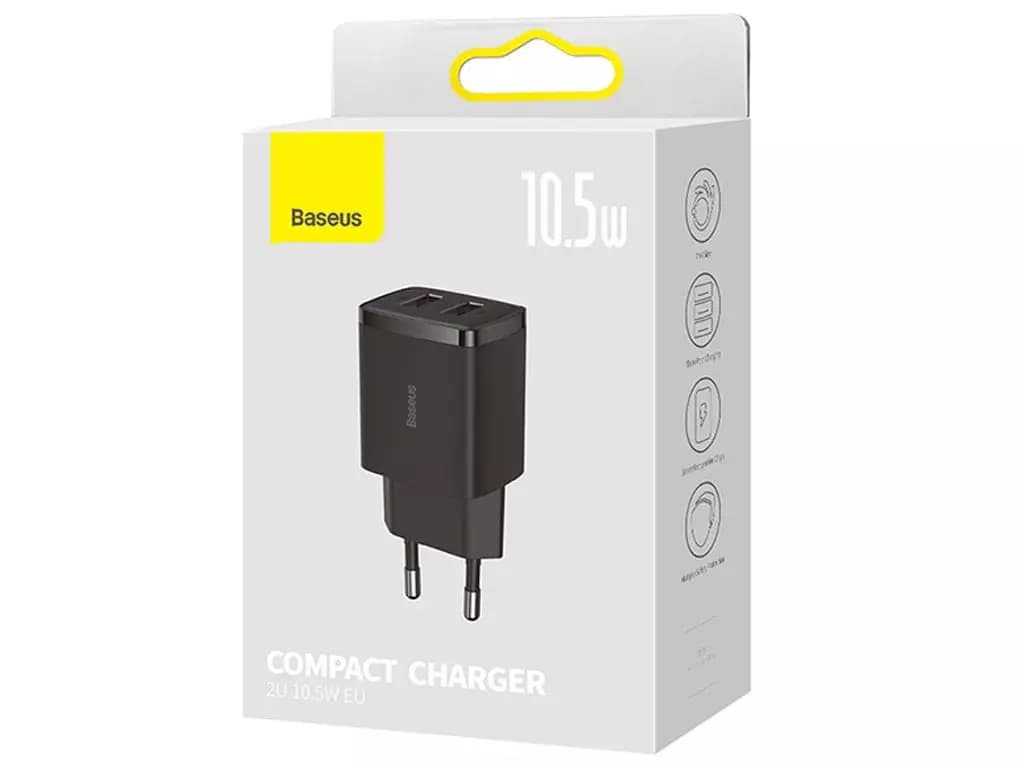 شارژر دیواری یواسبی 10.5 وات بیسوس Baseus Compact Charger 2U EU CCXJ010201 — تصویر ۲