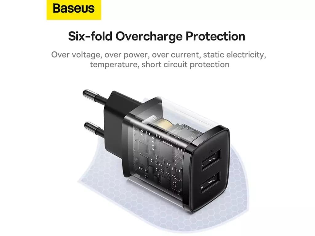 شارژر دیواری یواسبی 10.5 وات بیسوس Baseus Compact Charger 2U EU CCXJ010201 — تصویر ۸
