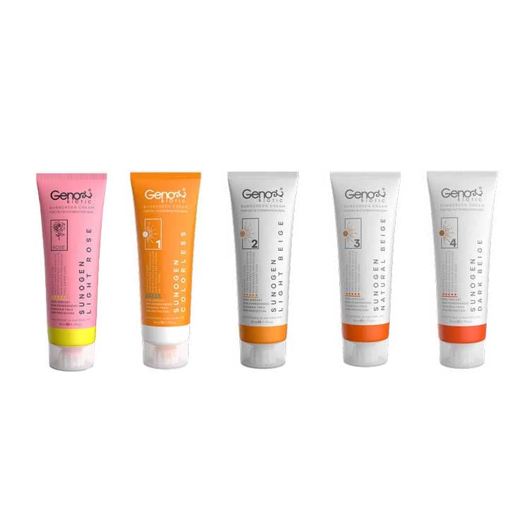 ضد آفتاب پوست چرب ژنوبایوتیک رنگ بژ طبیعی SPF50 — تصویر ۲