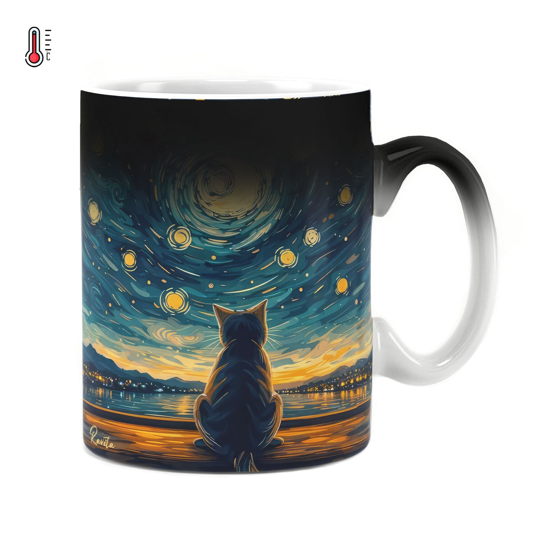 ماگ حرارتی راویتا طرح گربه به سبک ون گوک – Van Gogh کد 3836 — تصویر ۵