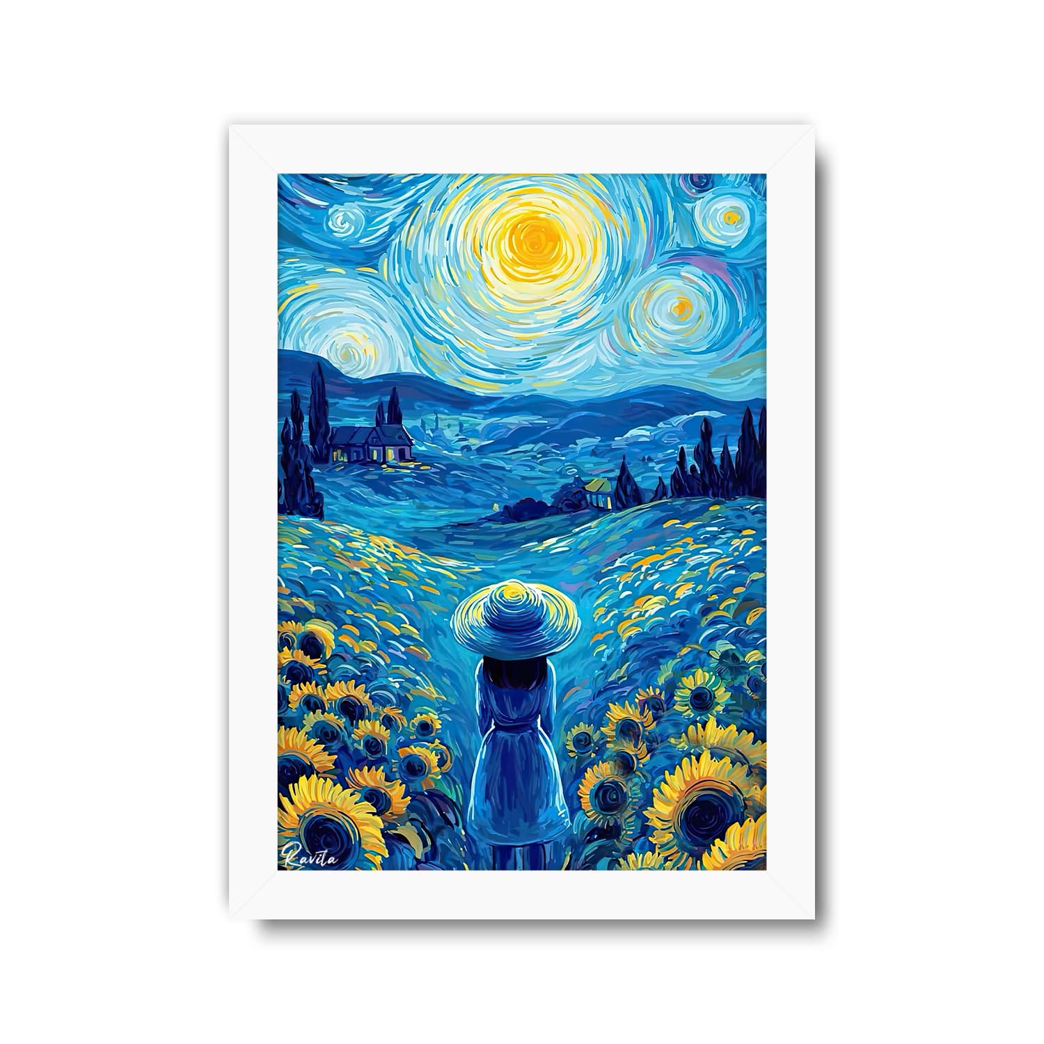 تابلو تکی راویتا طرح دختری در مزرعه به سبک ون گوک – Van Gogh کد 3832 — تصویر ۷