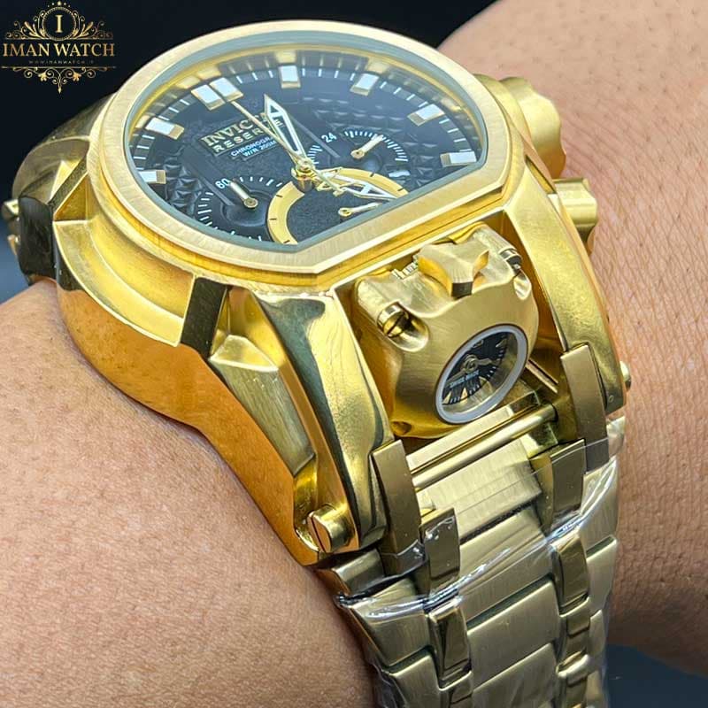 ساعت مچی اینویکتا زئوس مردانه کرنوگراف طلایی صفحه مشکی Invicta Zeus 6532 — تصویر ۸