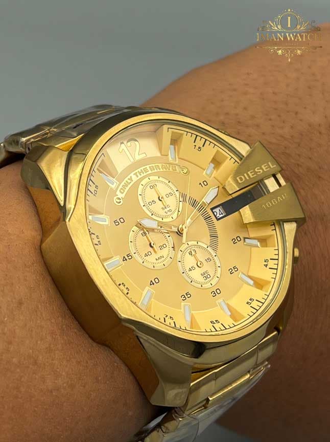 ساعت مچی دیزل شاخدار صفحه طلایی بند طلایی watch diesel dz4309 — تصویر ۷
