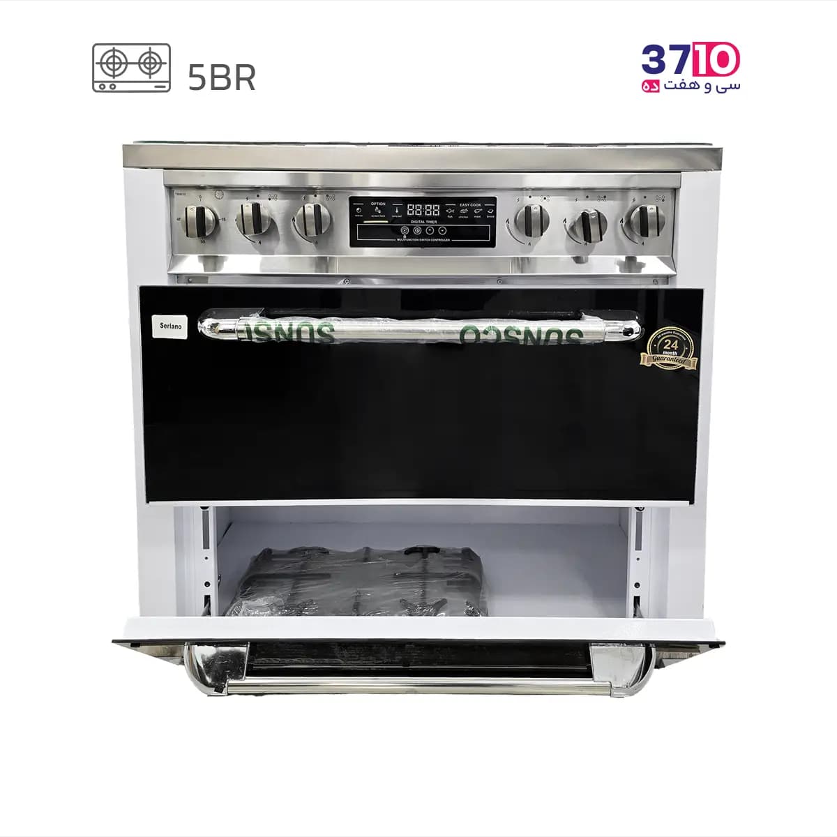 اجاق گاز طرح فر گلین گاز Galin Gas مدل Serlano 8052WH بدنه سفید رویه استیل دو درب — تصویر ۶