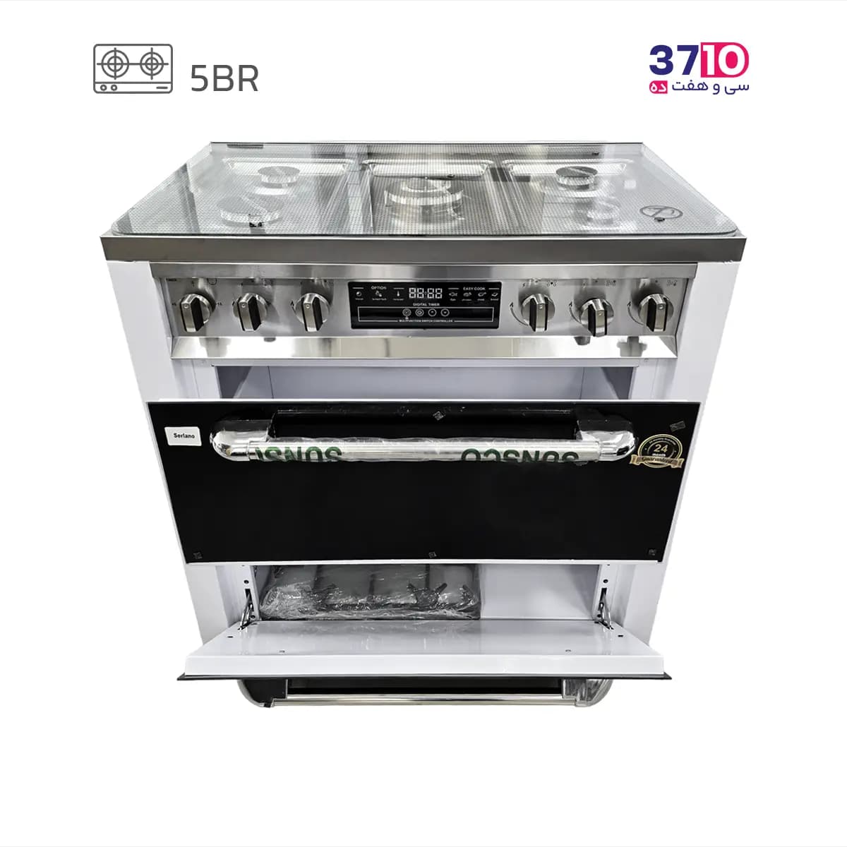 اجاق گاز طرح فر گلین گاز Galin Gas مدل Serlano 8052WH بدنه سفید رویه استیل دو درب — تصویر ۵