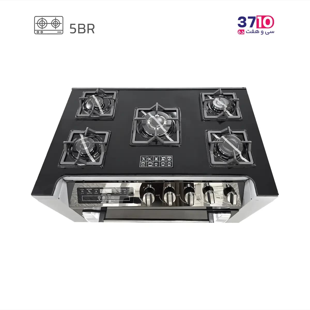 اجاق گاز طرح فر گلین گاز Galin Gas مدل Dexmo 9055NS نما استیل دودی رویه شیشه دو درب — تصویر ۵