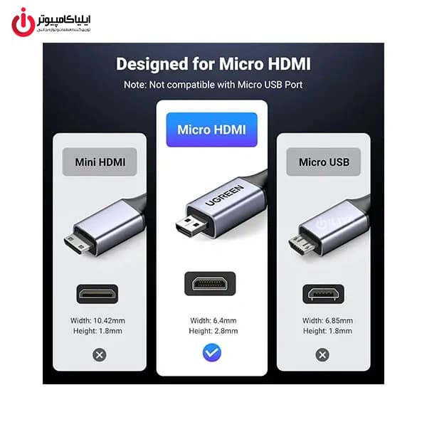 کابل مانیتور Micro HDMI به HDMI یوگرین مدل UGREEN HD164-15516 — تصویر ۸