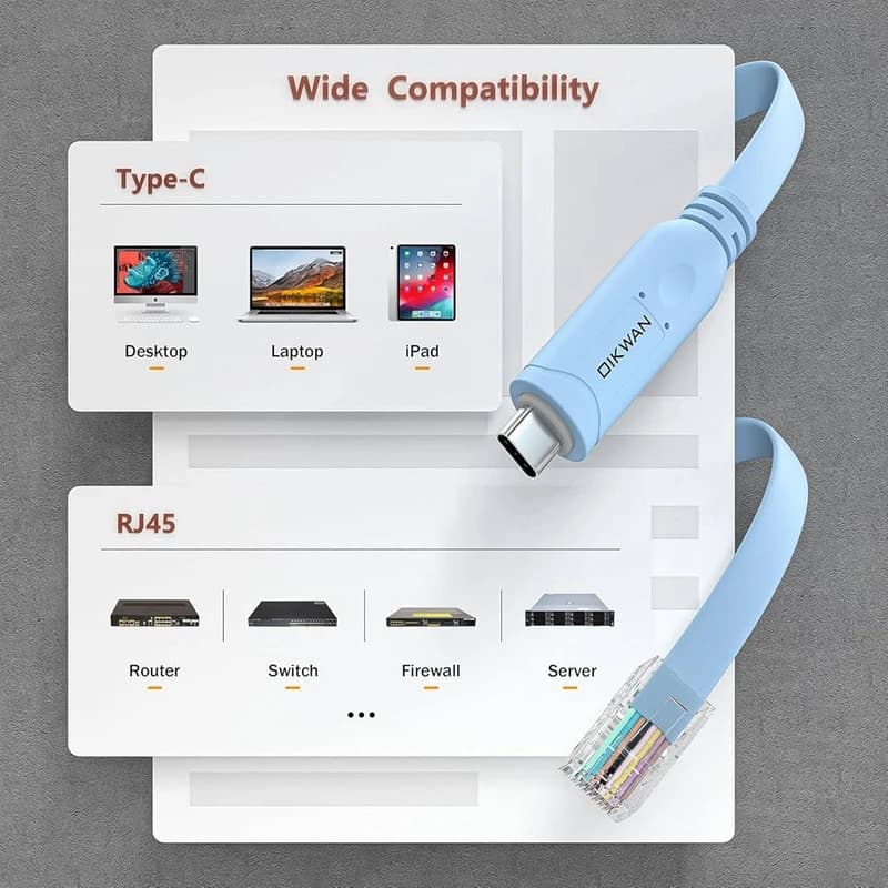 کابل کنسول سیسکو Type-C به RJ45 فلت آبی — تصویر ۵