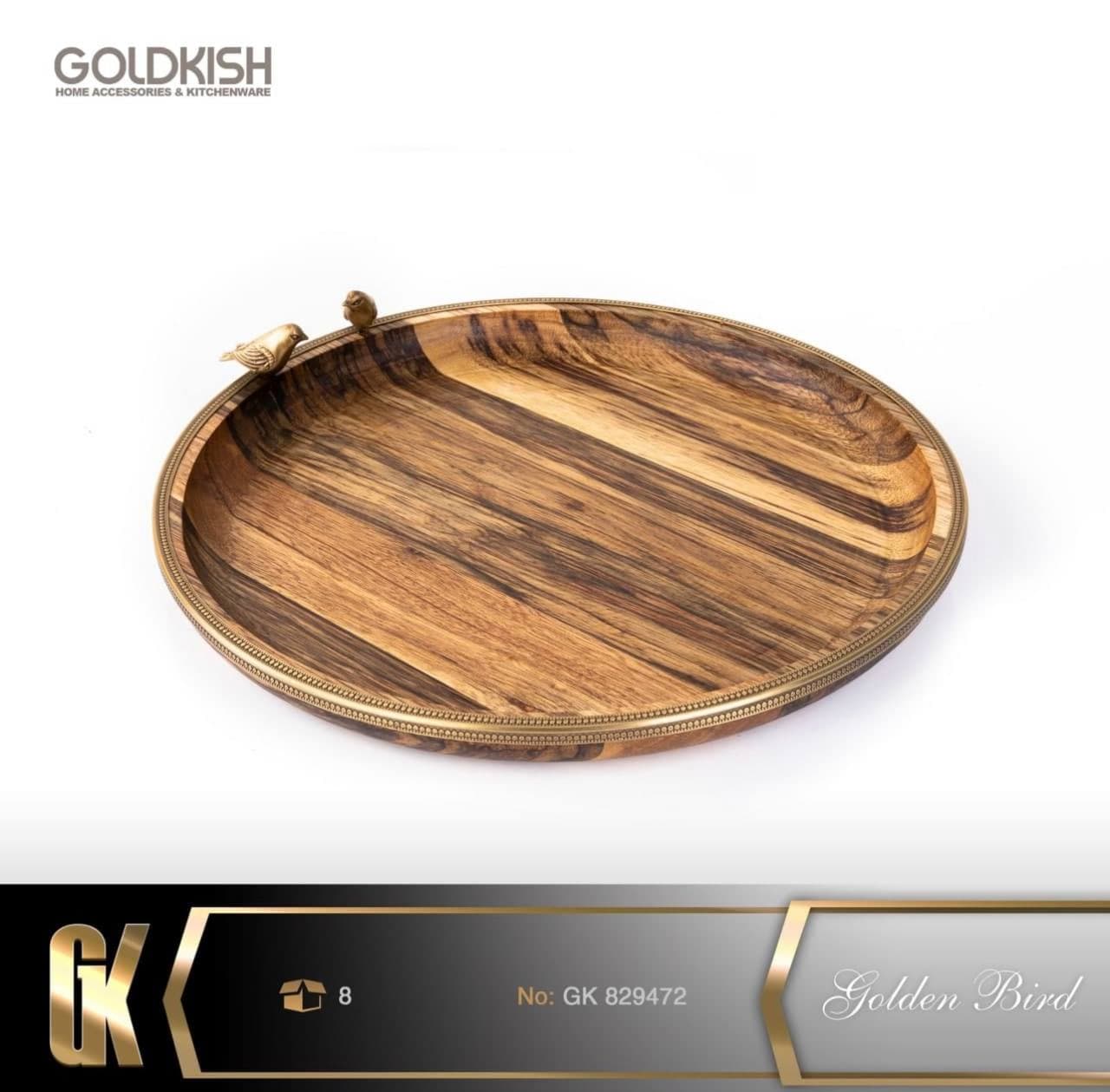 سینی گرد چوبی برنجی گلدکیش Golden Bird کد GK829472