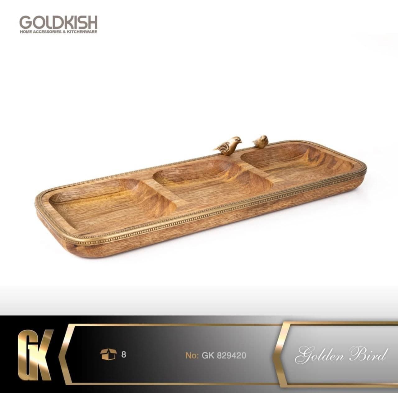 اردوخوری چوبی برنجی 3تایی گلدکیش Golden Bird کد GK829420 — تصویر ۳