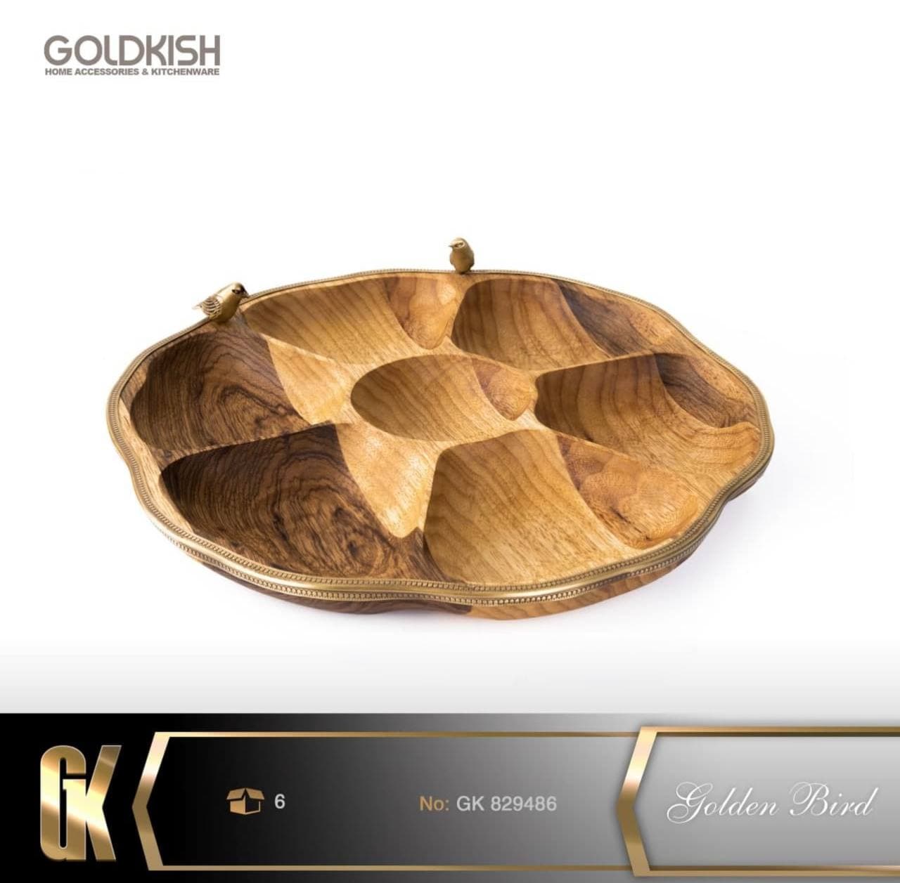 اردوخوری چوبی برنجی 7تایی گلدکیش Golden Bird کد GK829486 — تصویر ۳