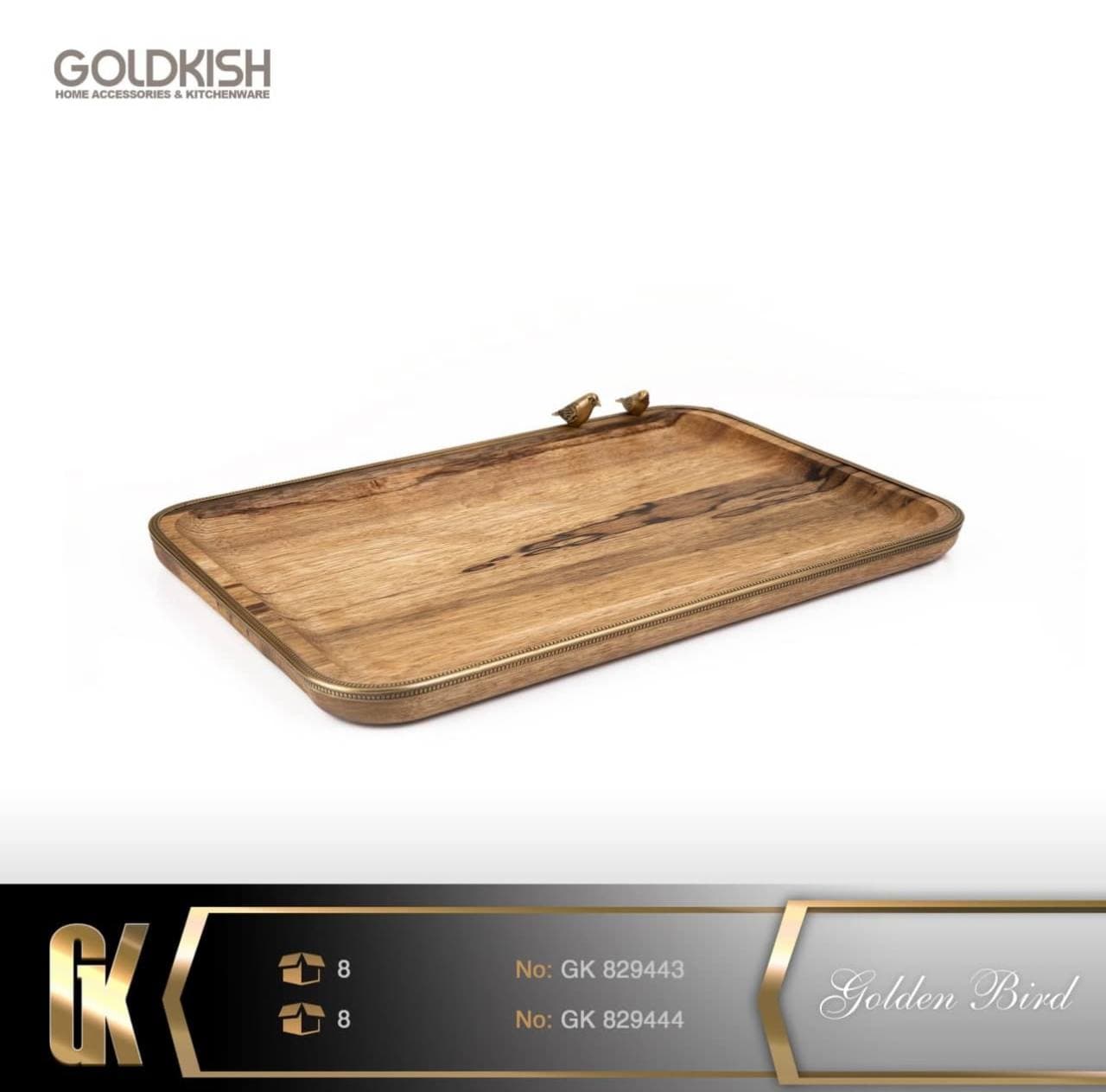 سینی چوبی برنجی بزرگ گلدکیش Golden Bird کد GK829444 — تصویر ۳