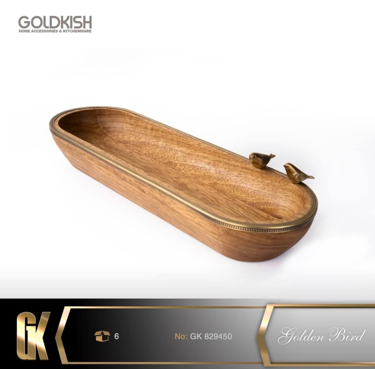 کشکول چوبی برنجی کشیده گلدکیش Golden Bird کد GK829450
