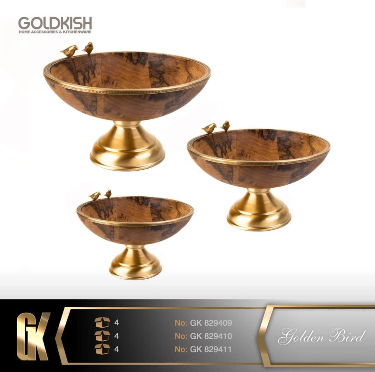 میوه خوری چوبی برنجی بزرگ گلدکیش Golden Bird کد GK829411
