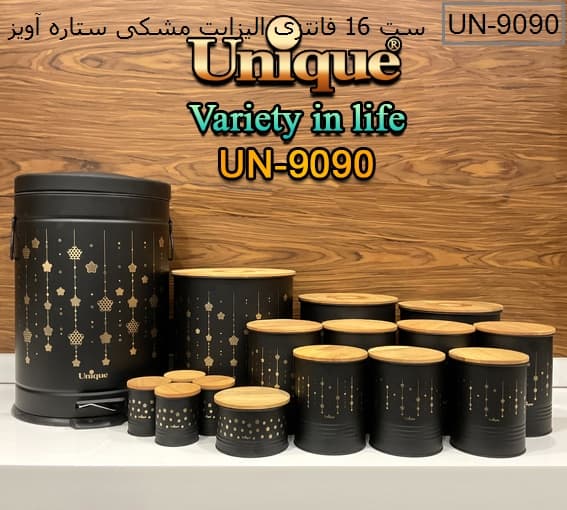 سرویس آشپزخانه 16 پارچه درب بامبو الیزابت مشکی یونیک کد UN-9090