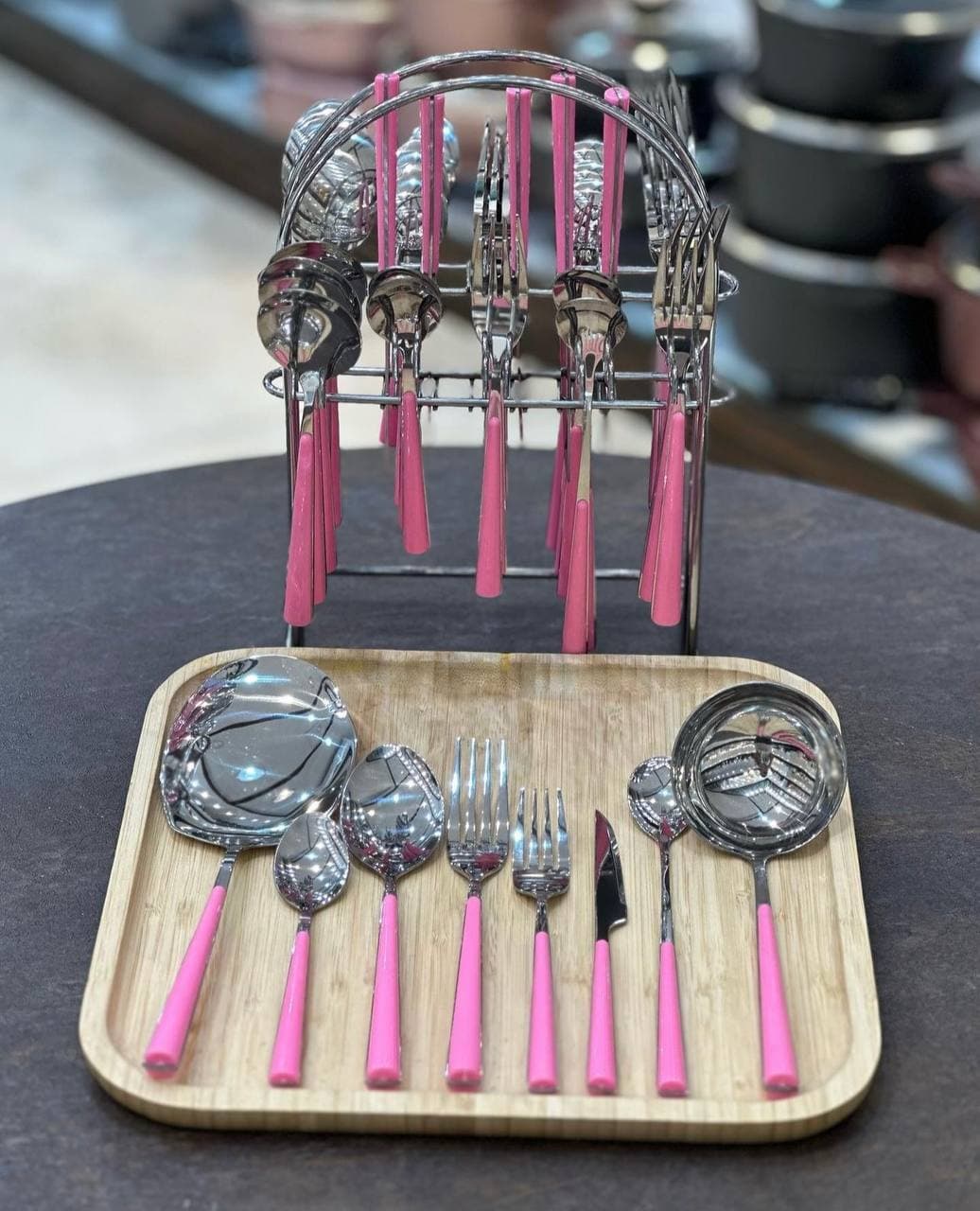 قاشق چنگال استنددار 6 نفره دسته صورتی استارمکس کد K6 — تصویر ۲