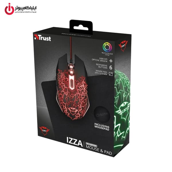 ماوس گیمینگ سیم‌دار تراست مدل TRUST GXT 783 Izza به همراه ماوس پد — تصویر ۹