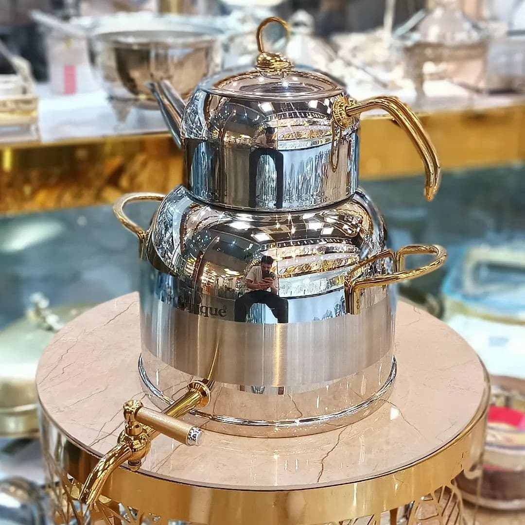 کتری قوری استیل شیردار دسته طلایی یونیک کد UN-7274 — تصویر ۲
