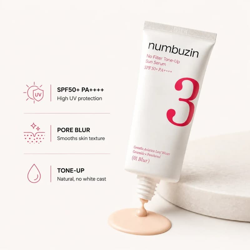 سرم ضدآفتاب و تون‌آپ شماره 3 نامبوزین (مدل 01 numbuzin No.3 No Filter Tone-Up Sun Serum (Blur — تصویر ۲