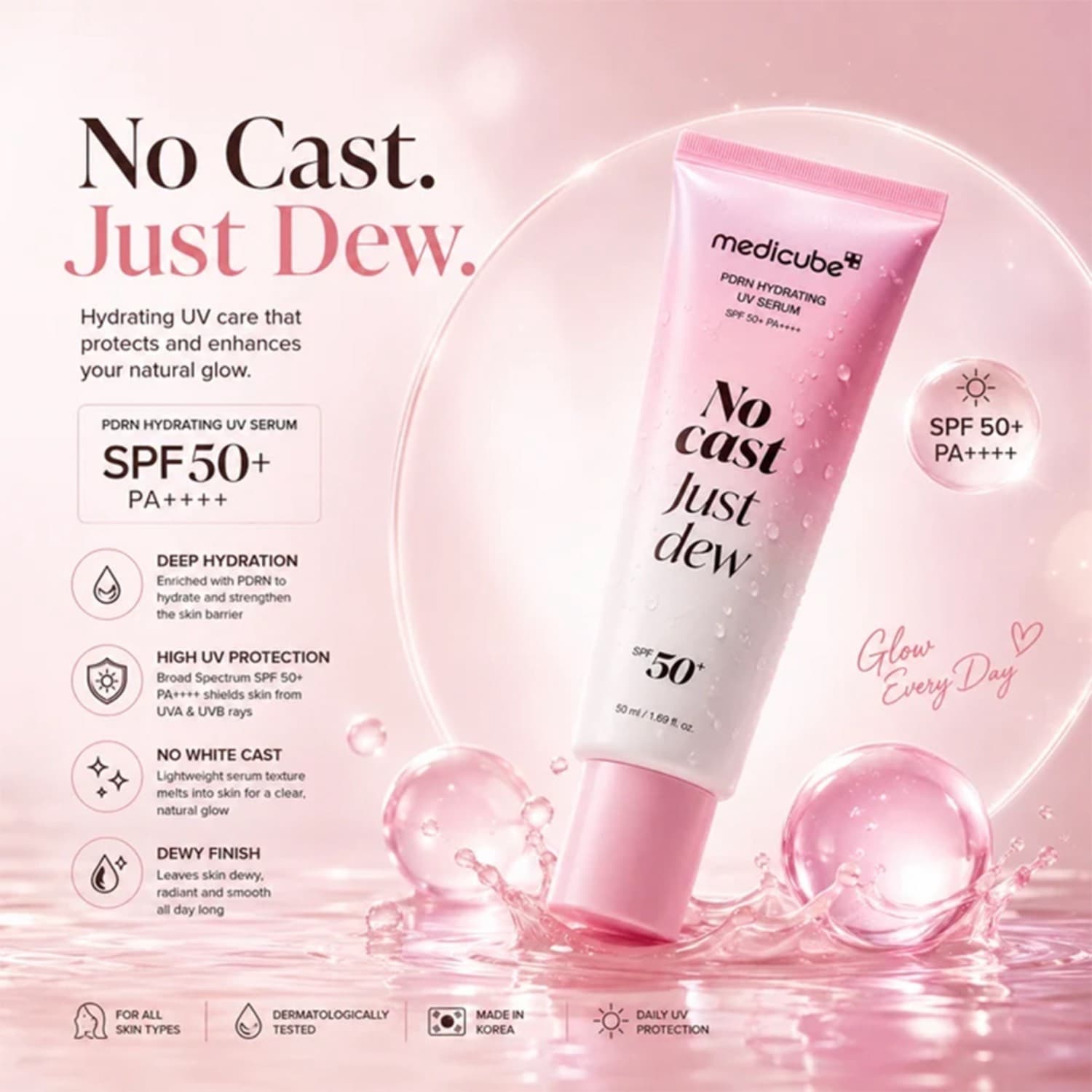 ضدآفتاب کلاژن و آبرسان مدیکیوب +MEDICUBE No Cast Just Glow Collagen Sunscreen SPF50 — تصویر ۱۲