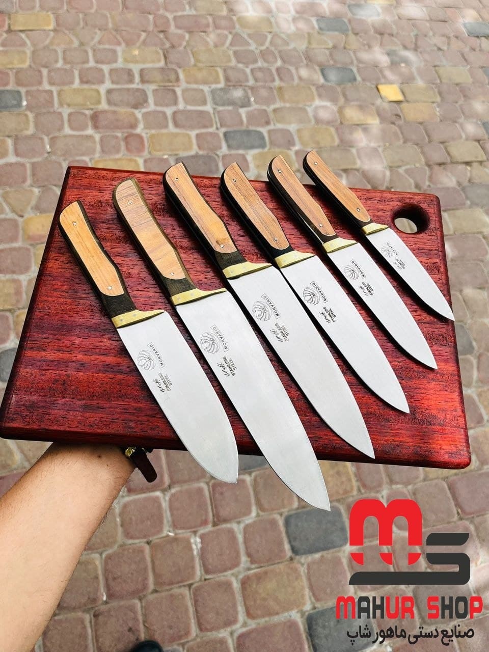سرویس چاقو آشپزخانه دسته کاچو تیغه استیل مروارید بسته ۶ عددی — تصویر ۲