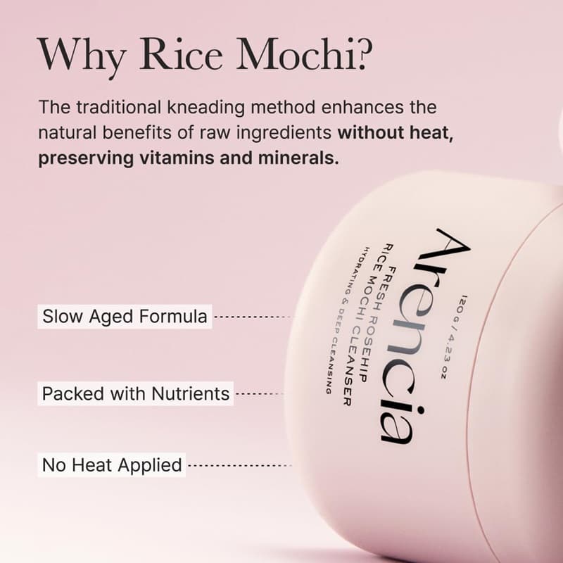 شوینده صورت آرنسیا مدل موچی برنج و رز هیپ ARENCIA Fresh Rosehip Rice Mochi Cleanser — تصویر ۵