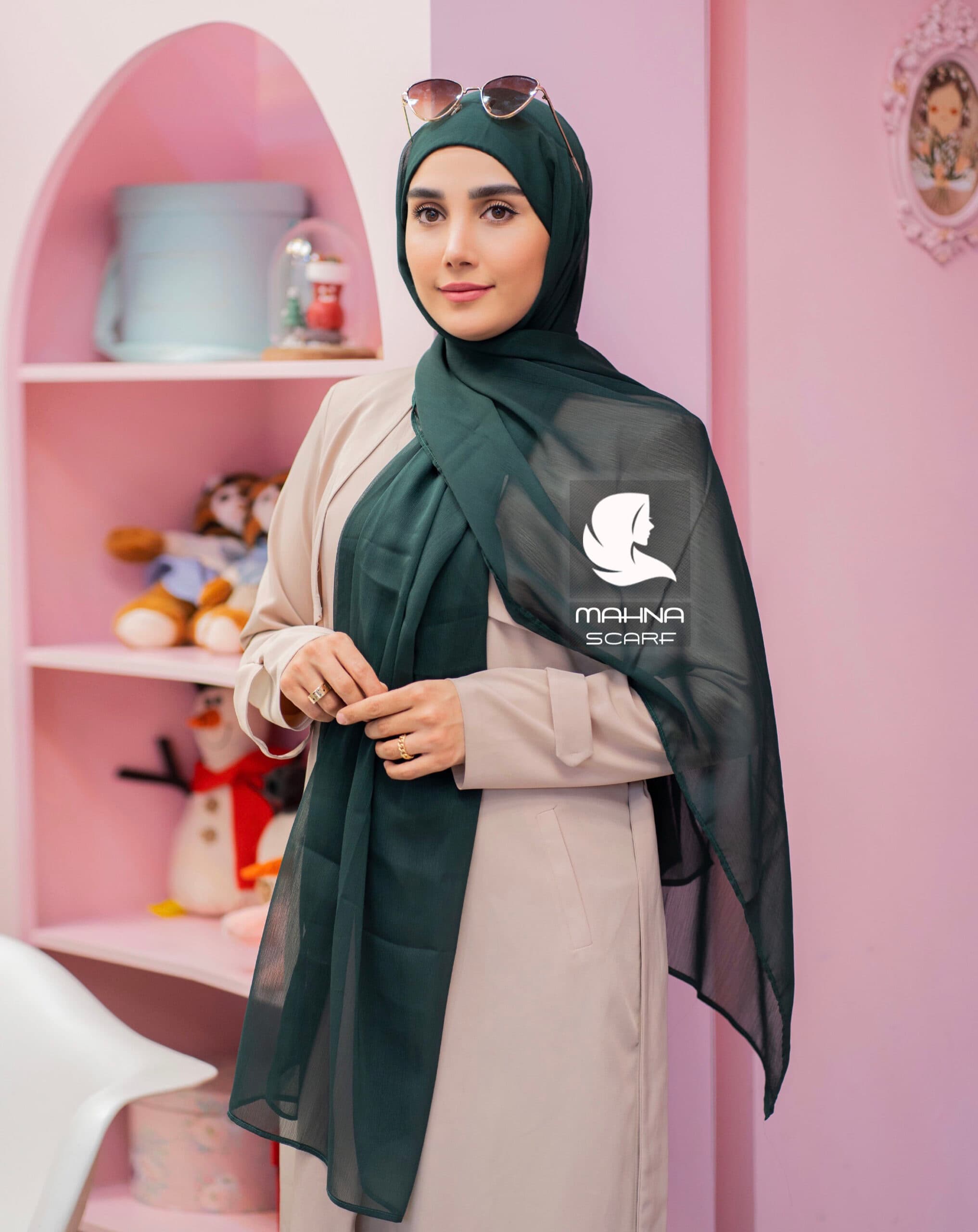 شال کلاهدار کریشه حریر سبز یشمی