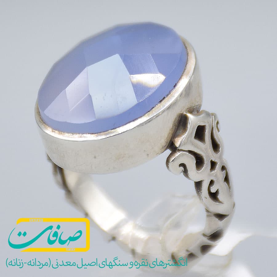 انگشتر عقیق کبود یمنی تراشدار مردانه «کد 2815» — تصویر ۶