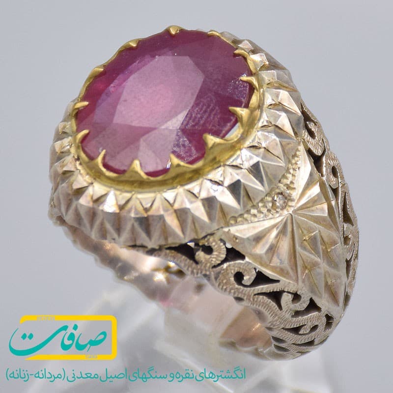 انگشتر یاقوت قرمز اصل با 2 عدد الماس مردانه «کد 2460»