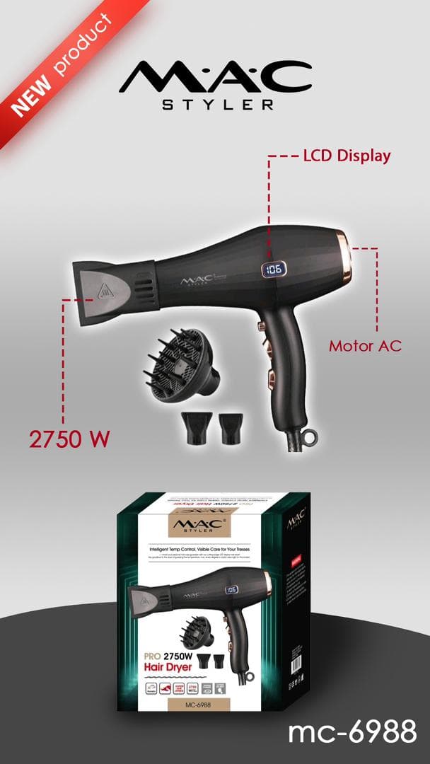 سشوار حرفه ای مک استایلر 2750 وات مدل MC-6988 — تصویر ۲