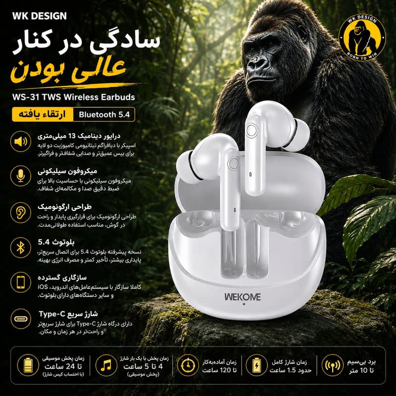هدفون بلوتوثی دبلیو کی دیزاین مدل GEN30 — تصویر ۷