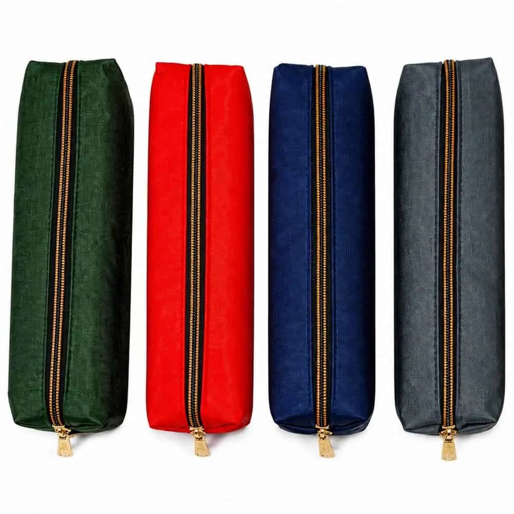 جامدادی باریک تک زیپ مکعبی طرح ساده برزنتی — تصویر ۲