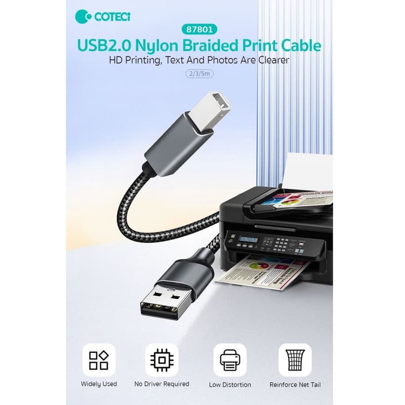 کابل پرینتر USB کوتتسی مدل 87801 طول 3 متر — تصویر ۳