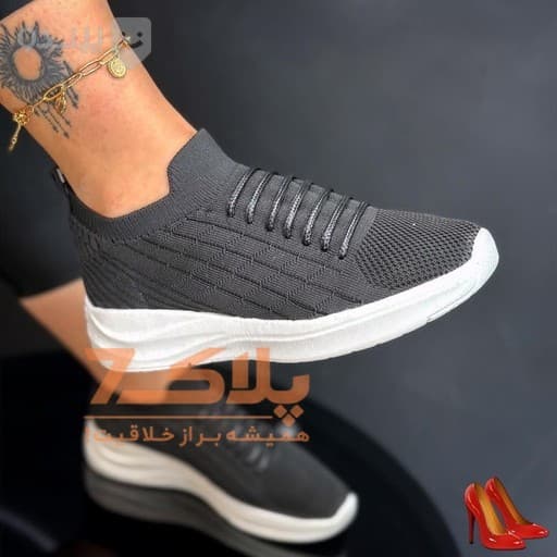 کفش جورابی اسپورت راحتی طبی زنانه دخترانه پسرانه مردانه شیک مشکی — تصویر ۲