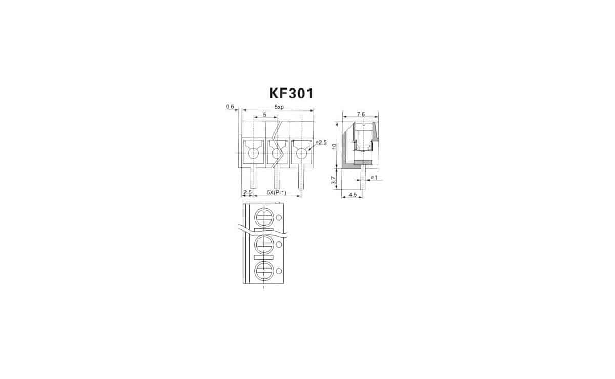 ترمینال پیچی مدل KF301-3Pin رنگ آبی بسته 5 تایی — تصویر ۳