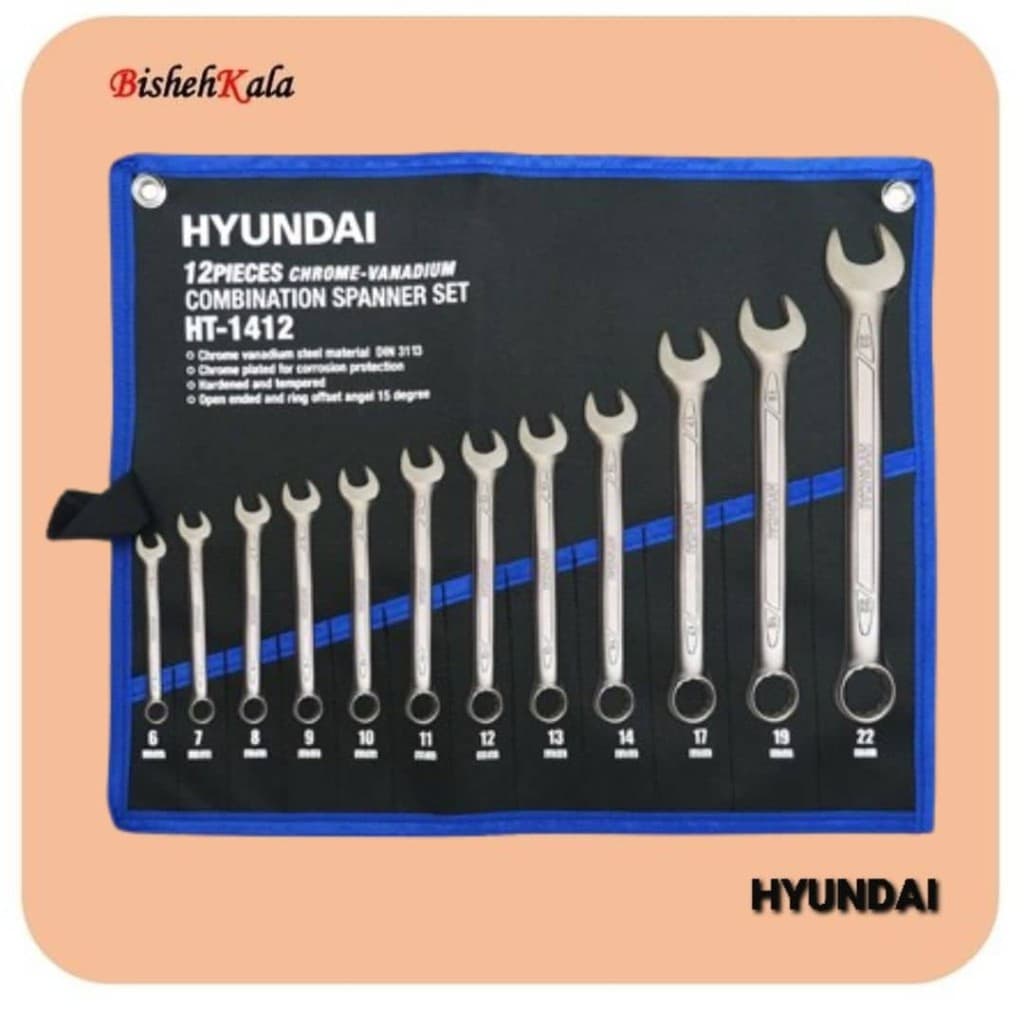 آچار یک سر رینگ کیفی 12 عددی HYUNDAI هیوندای مدل HT-1412 کد(3)