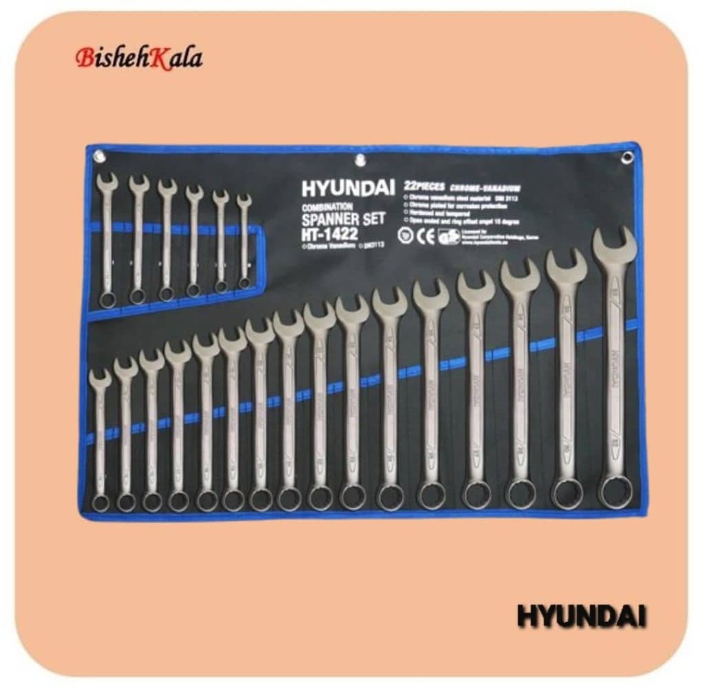 آچار یک سر رینگ کیفی 22 عددی HYUNDAI هیوندای مدل HT-1422 کد(3) — تصویر ۳
