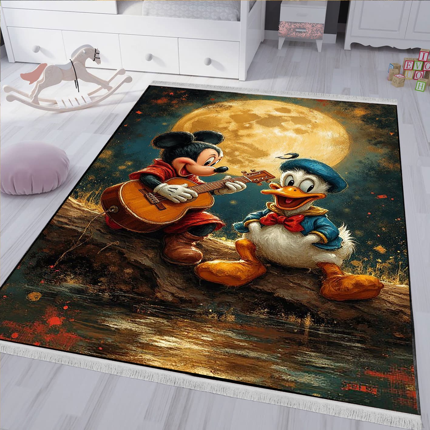 فرشینه چاپی طرح میکی و دونالد داک با زمینه ماه WA-3814