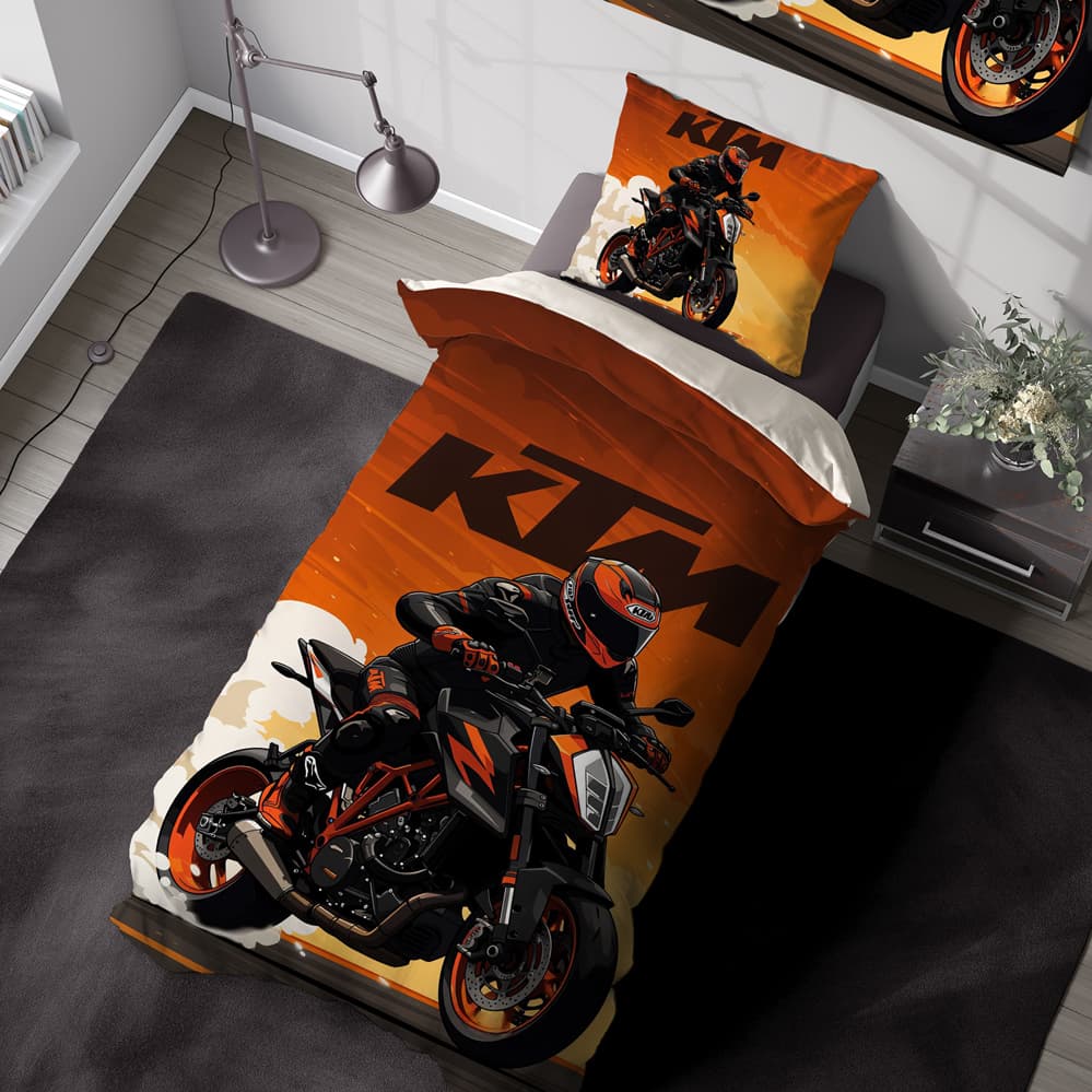 ست روتختی طرح موتور ktm 200 duke مشکی و نارنجی WA-3862