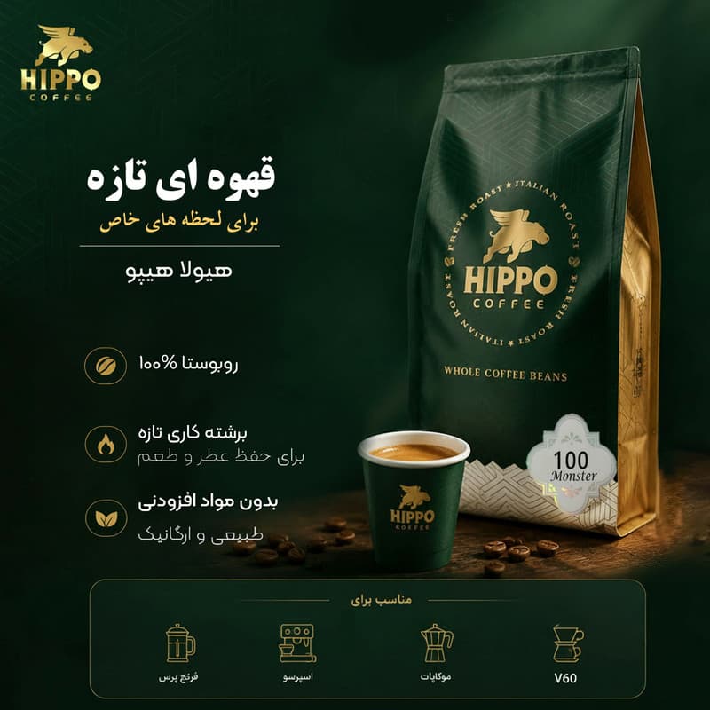 پودر قهوه اسپرسو 100 درصد روبوستا هیولا هیپو - 1000 گرم — تصویر ۴