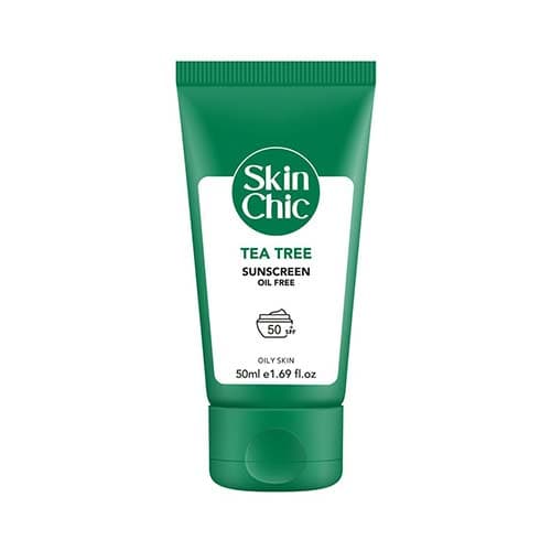 کرم ضد آفتاب SPF50 بدون رنگ اسکین شیک حاوی عصاره درخت چای مناسب پوست چرب حجم 50 میلیلیتر — تصویر ۲