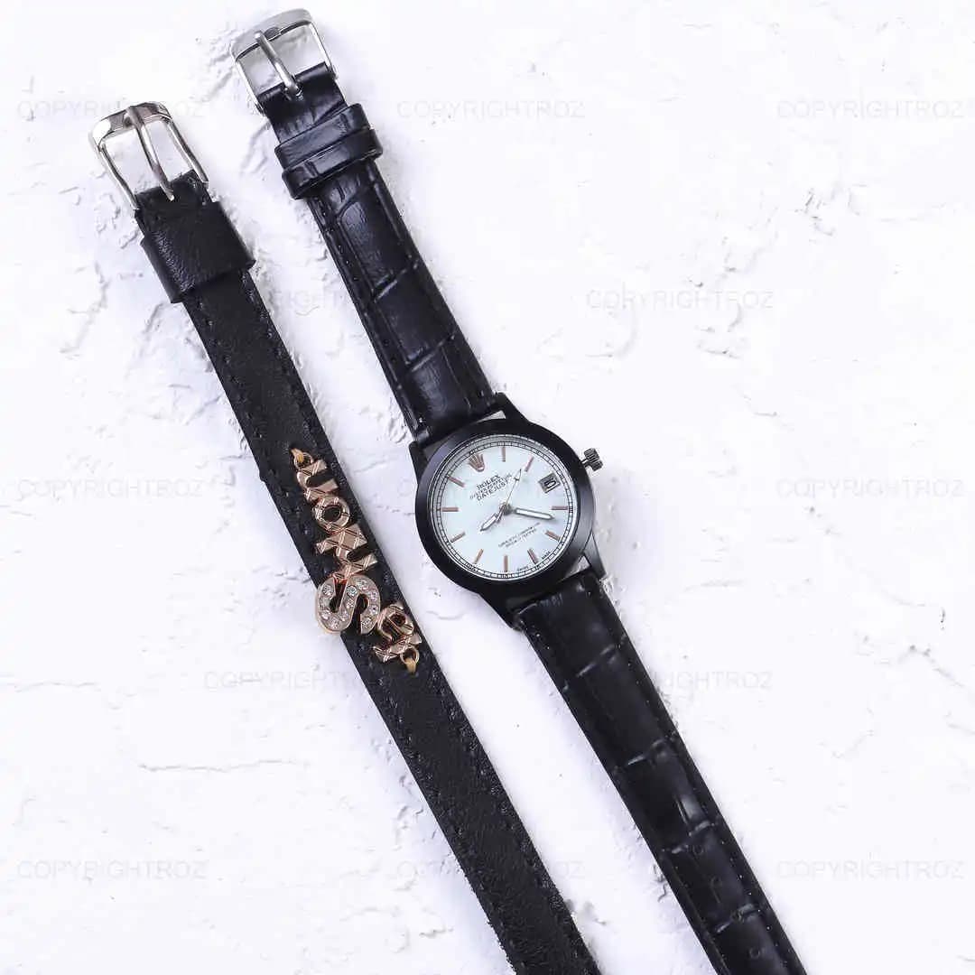 ست ساعت مچی و دستبند زنانه رولکس Rolex مدل 485 — تصویر ۲