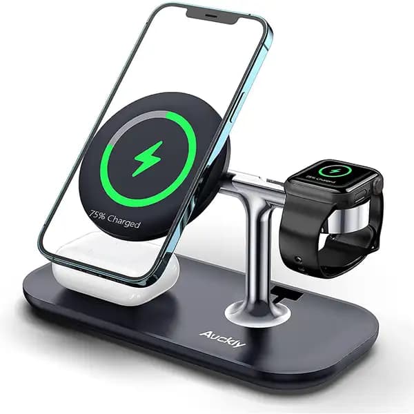 پایه نگهدارنده و شارژر وایرلس مغناطیسی رومیزی Auckly 3 in 1 Qi 15W — تصویر ۶