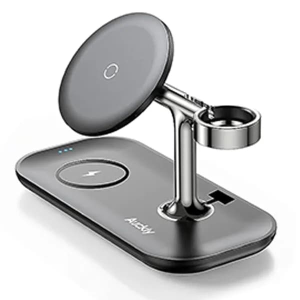 پایه نگهدارنده و شارژر وایرلس مغناطیسی رومیزی Auckly 3 in 1 Qi 15W — تصویر ۷