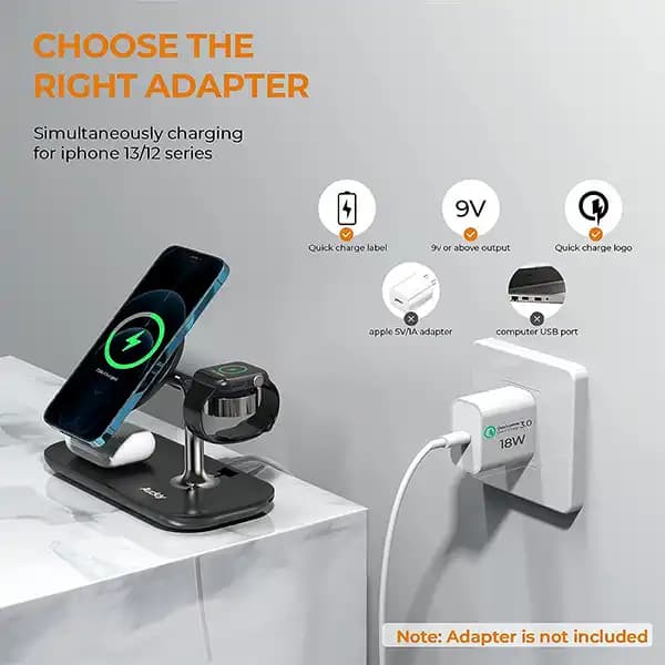 پایه نگهدارنده و شارژر وایرلس مغناطیسی رومیزی Auckly 3 in 1 Qi 15W — تصویر ۵