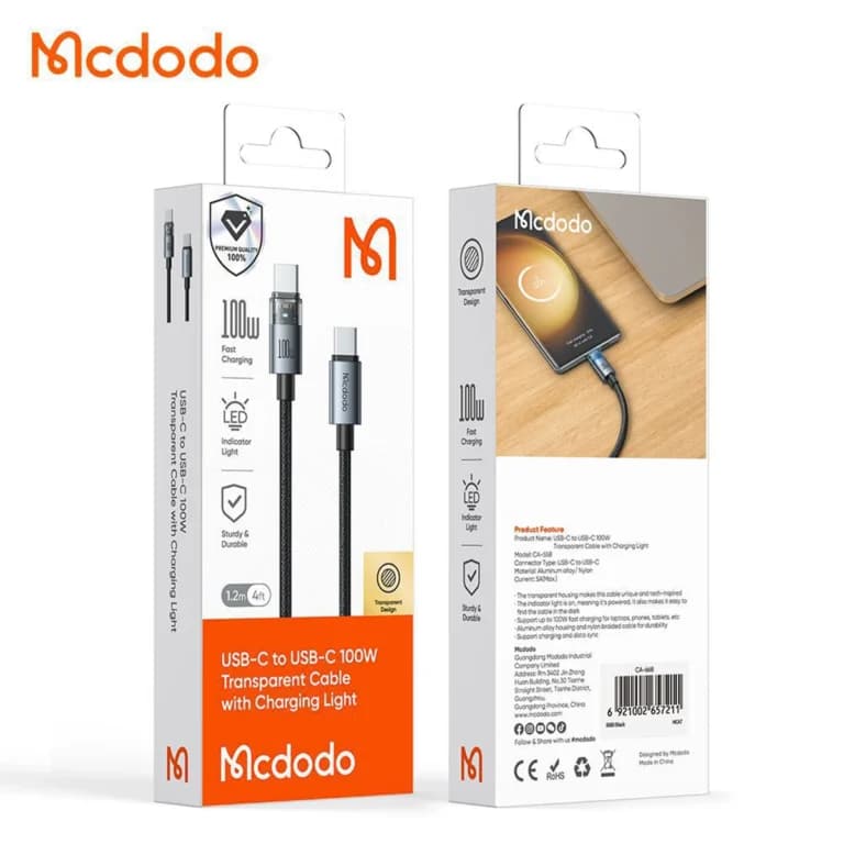 کابل تبدیل Type-C به Type-C مک دودو مدل Mcdodo CA-5580 توان 100 وات طول 1.2 متر — تصویر ۶