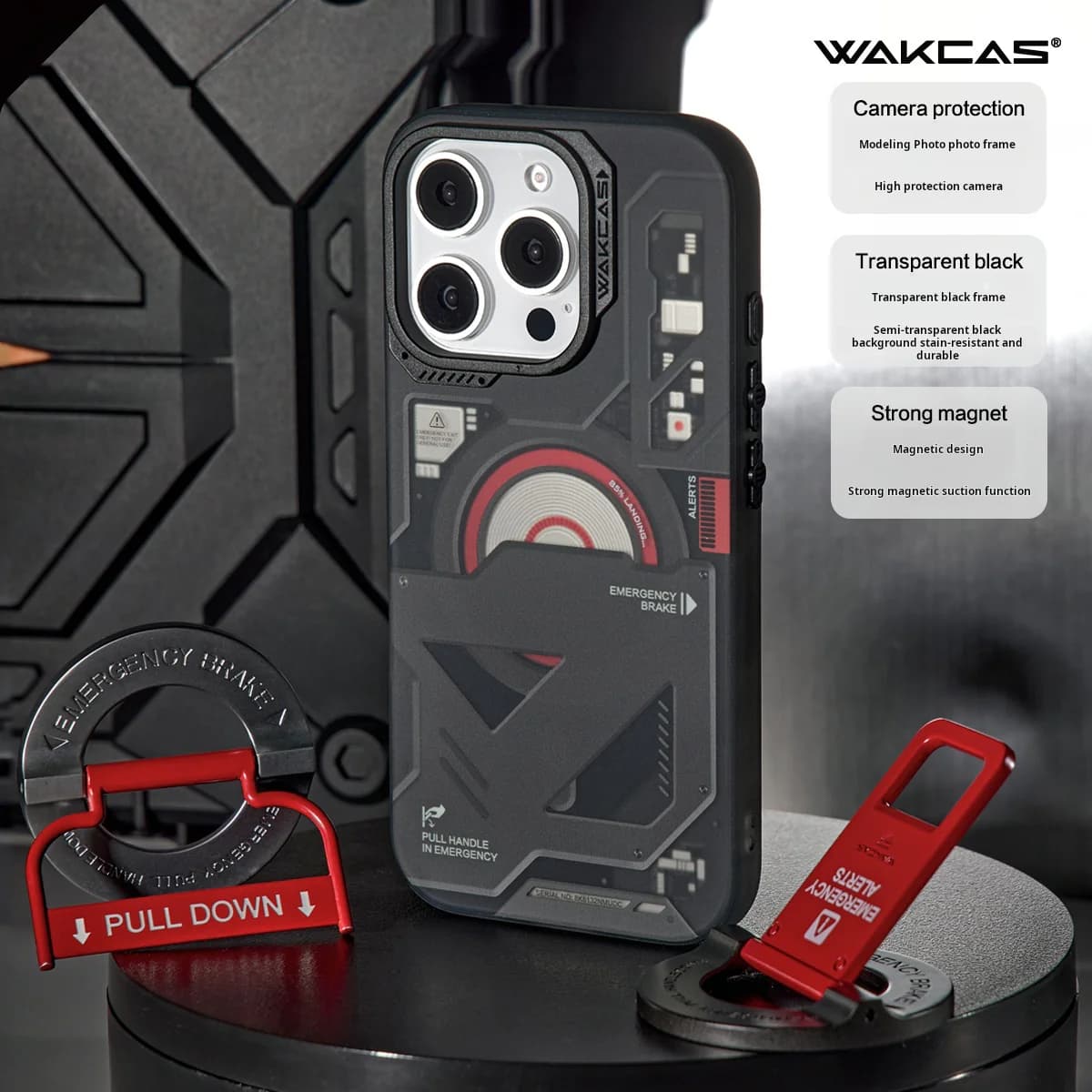 کاور مگ سیف Wakcas اورجینال مدل Black Emergency Panel مناسب برای iPhone 16 — تصویر ۵